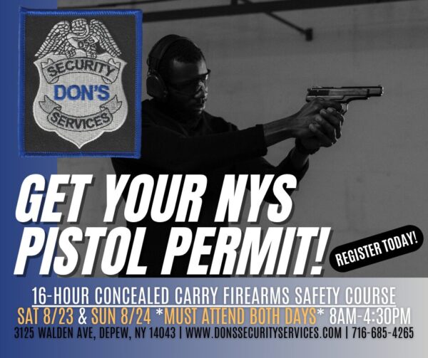 Get your NYS 16-Hour Concealed Carry course completed today so you can apply for a NYS Pistol Permit!