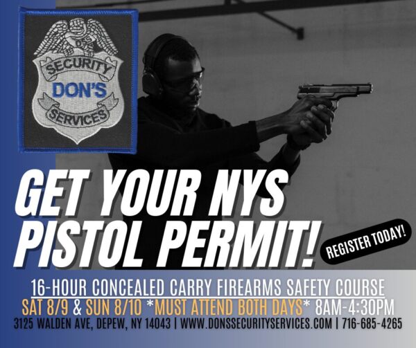 Get your NYS 16-Hour Concealed Carry course completed today so you can apply for a NYS Pistol Permit!