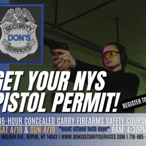 Get your NYS 16-Hour Concealed Carry course completed today so you can apply for a NYS Pistol Permit!