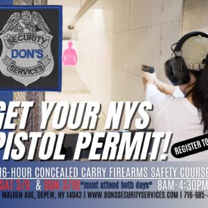 Get your NYS 16-Hour Concealed Carry course completed today so you can apply for a NYS Pistol Permit!