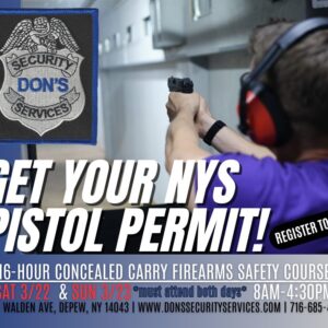 Get your NYS 16-Hour Concealed Carry course completed today so you can apply for a NYS Pistol Permit!