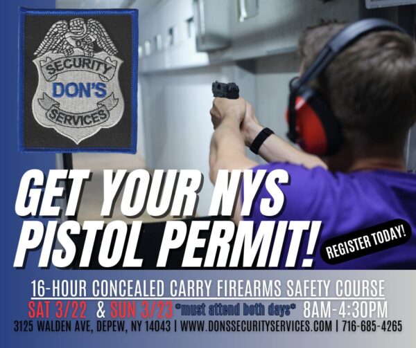 Get your NYS 16-Hour Concealed Carry course completed today so you can apply for a NYS Pistol Permit!